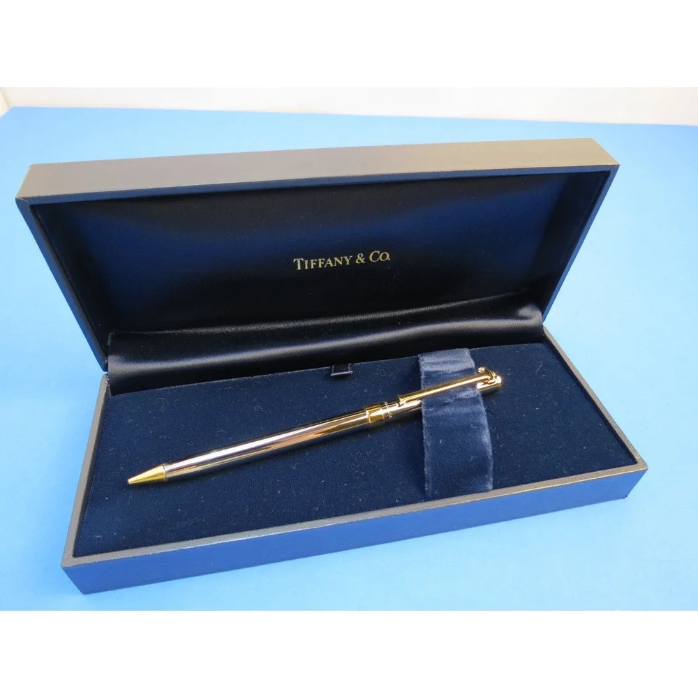 Tiffany & Co Silver T-Clip Mechanical Pencil Gold Trim with Case